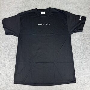 Vintage Y2K Microsoft Geeks Rule Black Graphic T Shirt Tech Promo Size Men's Lg